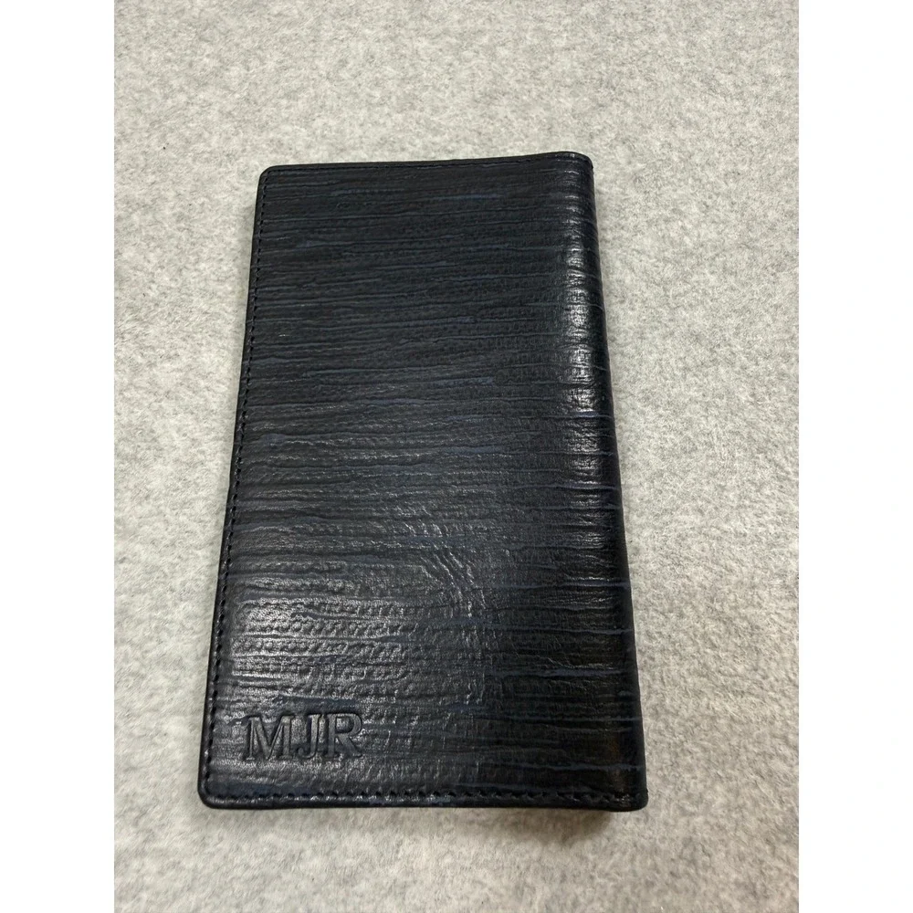 Will Leather Goods Men Blue Textured Leather Long Breast Pocket Bifold Wallet